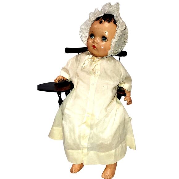 22" 30s or40s VNTG Blue Metal Sleep Eyes, Curly Molded Hair Faint Cry Baby Doll - Picture 3 of 16